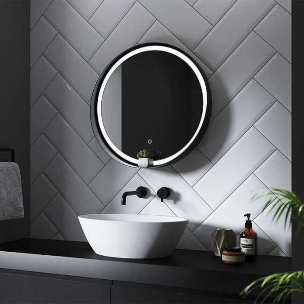 Arezzo Matt Black 600mm Round Colour Changing LED Illuminated Bathroom Mirror with Anti Fog - Image 3