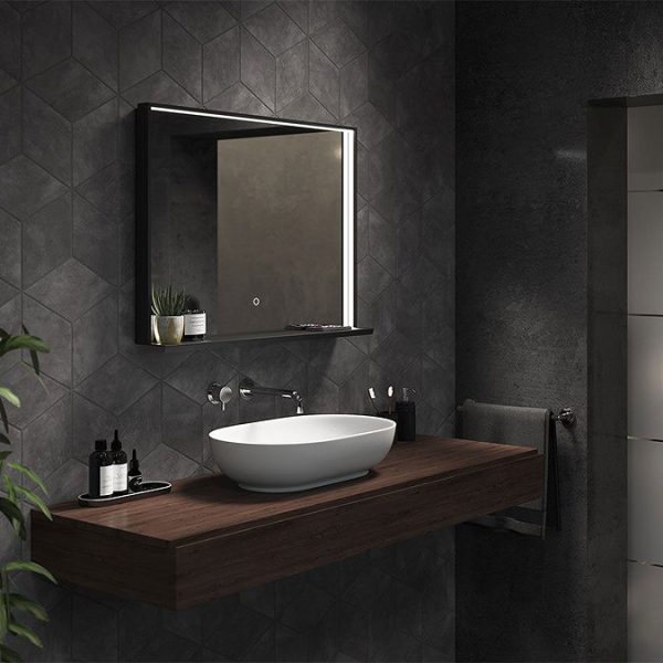 Arezzo Matt Black 800 x 600mm LED Illuminated Bathroom Mirror with QI Charger & Anti Fog - Image 3