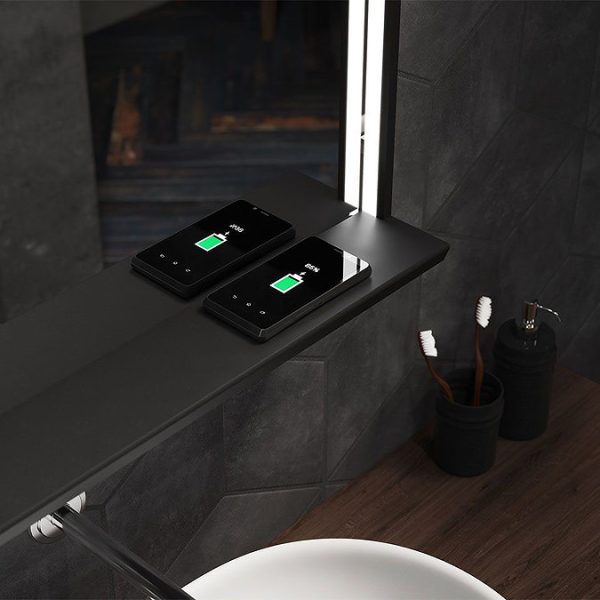 Arezzo Matt Black 800 x 600mm LED Illuminated Bathroom Mirror with QI Charger & Anti Fog - Image 2