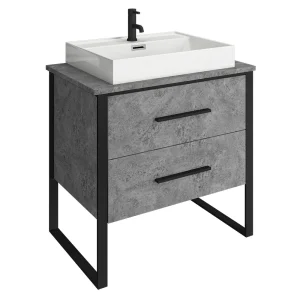 Arezzo Countertop Basin Unit   Concrete Effect with Black Frame   800mm inc. Basin