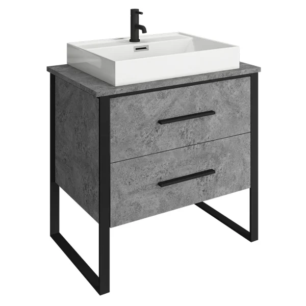 Arezzo Countertop Basin Unit   Concrete Effect with Black Frame   800mm inc. Basin