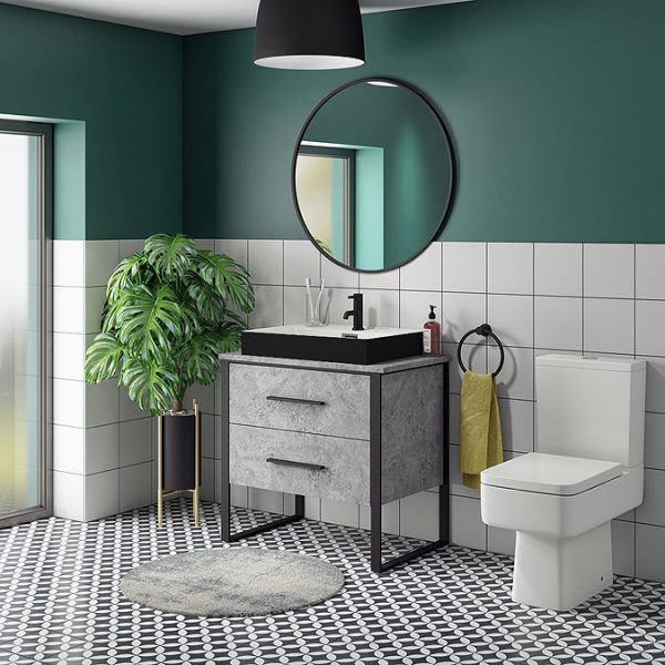 Arezzo Countertop Basin Unit   Concrete Effect with Black Frame   800mm incl. Matt Black Basin - Image 3