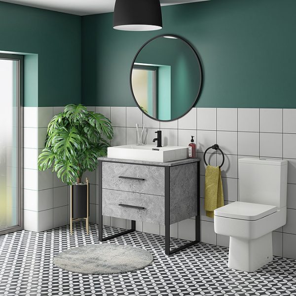 Arezzo Countertop Basin Unit   Concrete Effect with Black Frame   800mm inc. Basin - Image 4