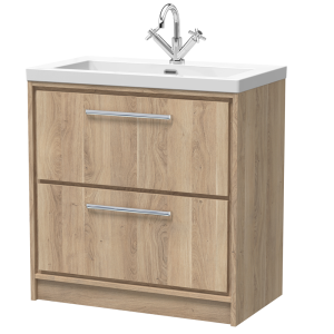 Arezzo Moda 800mm Rustic Oak Floor Standing 2 Drawer Vanity Unit with Chrome Handles