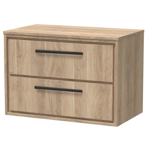 Arezzo Moda 800mm Rustic Oak Wall Hung 2 Drawer Countertop Vanity Unit with Matt Black Handles