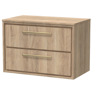 Arezzo Moda 800mm Rustic Oak Wall Hung 2 Drawer Countertop Vanity Unit with Brushed Brass Handles