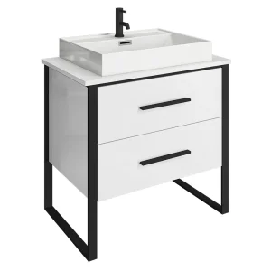 Arezzo Countertop Basin Unit   Gloss White with Black Frame   800mm inc. Basin
