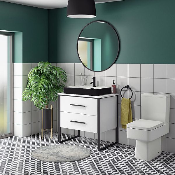 Arezzo Countertop Basin Unit   Gloss White with Black Frame   800mm incl. Matt Black Basin - Image 3