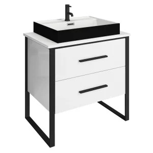 Arezzo Countertop Basin Unit   Gloss White with Black Frame   800mm incl. Matt Black Basin