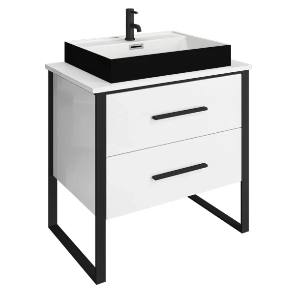 Arezzo Countertop Basin Unit   Gloss White with Black Frame   800mm incl. Matt Black Basin