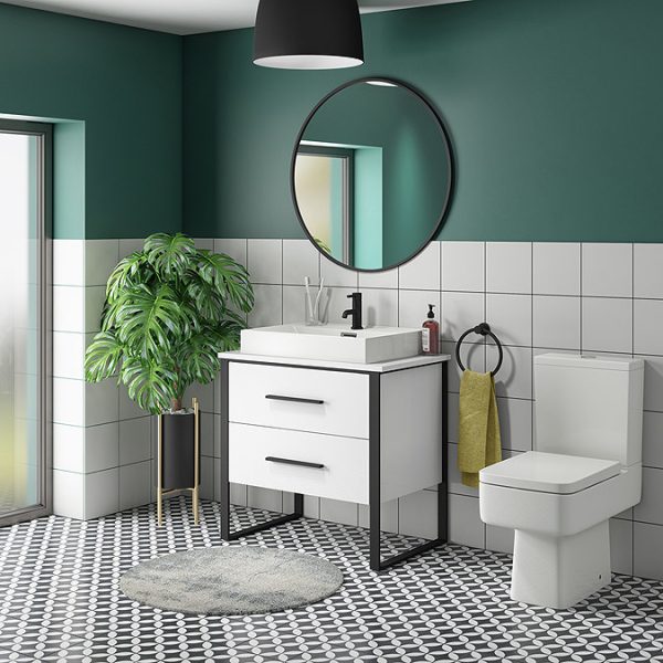 Arezzo Countertop Basin Unit   Gloss White with Black Frame   800mm inc. Basin - Image 4