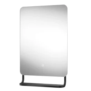 Arezzo Matt Black 800 x 500mm Backlit LED Bathroom Mirror with Hanging Shelf & Anti Fog