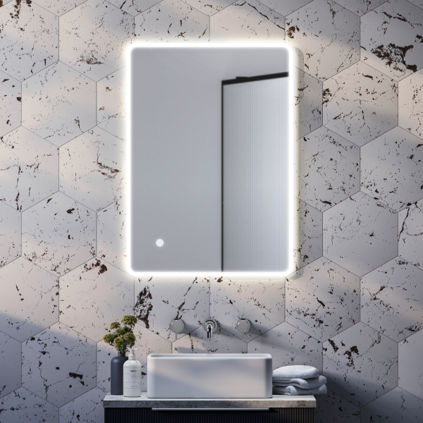 Arezzo 500 x 700mm Ultra Slim LED Illuminated Bathroom Mirror with Touch Sensor and Anti Fog