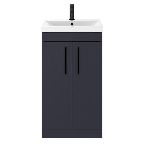 Arezzo 500 Matt Blue Floor Standing Vanity Unit with Matt Black Handles - Image 5