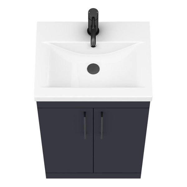 Arezzo 500 Matt Blue Floor Standing Vanity Unit with Matt Black Handles - Image 7