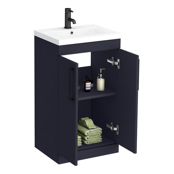 Arezzo 500 Matt Blue Floor Standing Vanity Unit with Matt Black Handles - Image 6