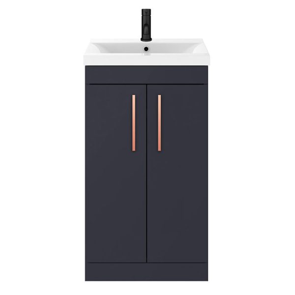 Arezzo 500 Matt Blue Floor Standing Vanity Unit with Rose Gold Handles - Image 4