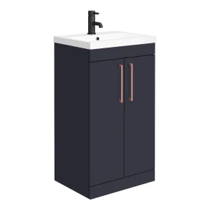Arezzo 500 Matt Blue Floor Standing Vanity Unit with Rose Gold Handles