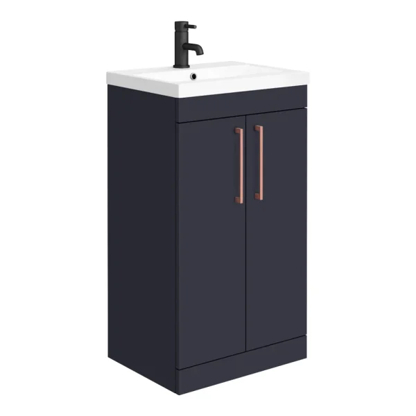 Arezzo 500 Matt Blue Floor Standing Vanity Unit with Rose Gold Handles