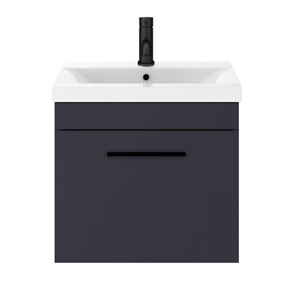 Arezzo 500 Matt Blue Wall Hung 1 Drawer Vanity Unit with Matt Black Handle - Image 5