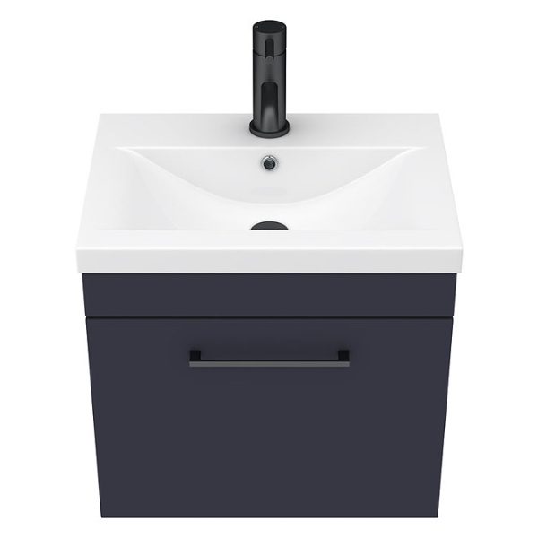 Arezzo 500 Matt Blue Wall Hung 1 Drawer Vanity Unit with Matt Black Handle - Image 7