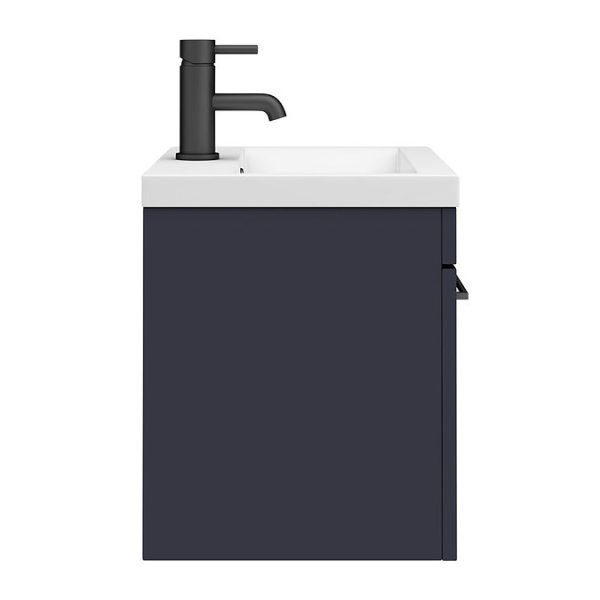 Arezzo 500 Matt Blue Wall Hung 1 Drawer Vanity Unit with Matt Black Handle - Image 2