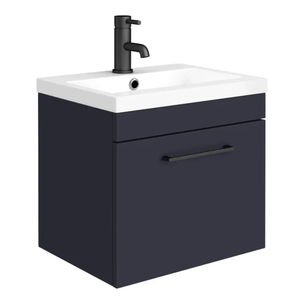 Arezzo 500 Matt Blue Wall Hung 1 Drawer Vanity Unit with Matt Black Handle