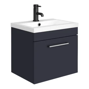 Arezzo 500 Matt Blue Wall Hung 1 Drawer Vanity Unit with Chrome Handle