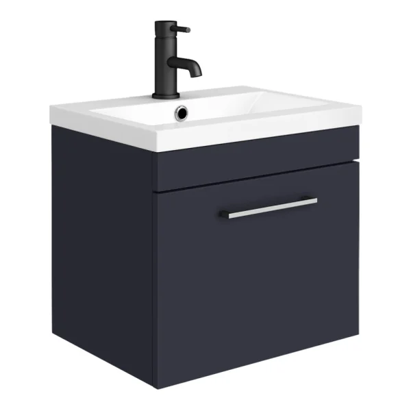 Arezzo 500 Matt Blue Wall Hung 1 Drawer Vanity Unit with Chrome Handle