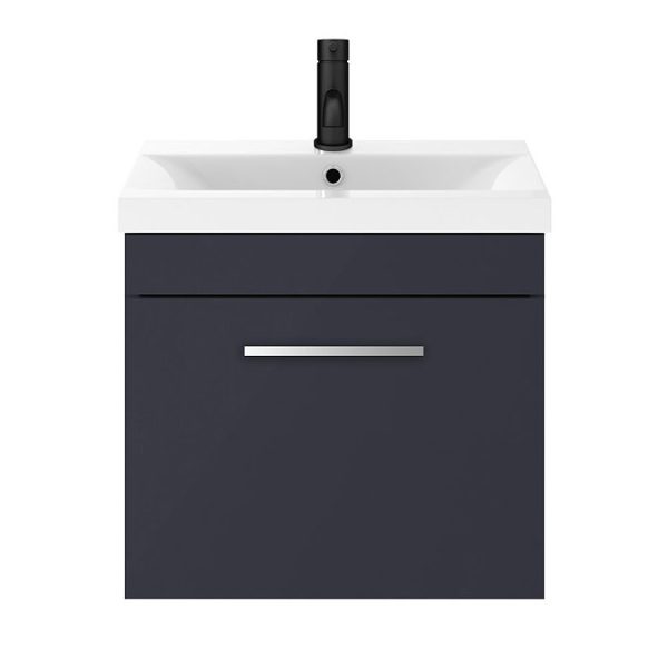 Arezzo 500 Matt Blue Wall Hung 1 Drawer Vanity Unit with Chrome Handle - Image 5