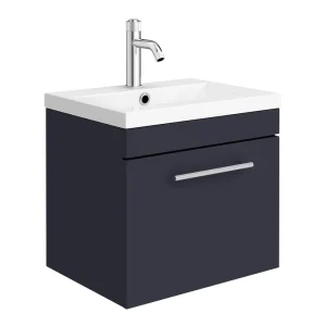 Arezzo Wall Hung Vanity Unit   Matt Blue   500mm with Industrial Style Chrome Handle
