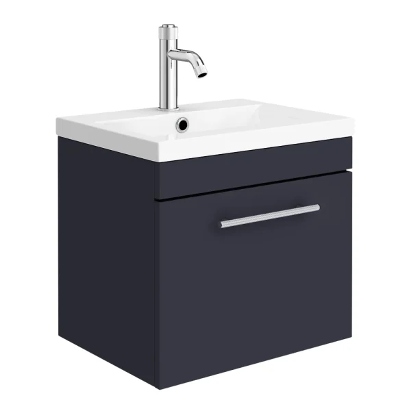 Arezzo Wall Hung Vanity Unit   Matt Blue   500mm with Industrial Style Chrome Handle