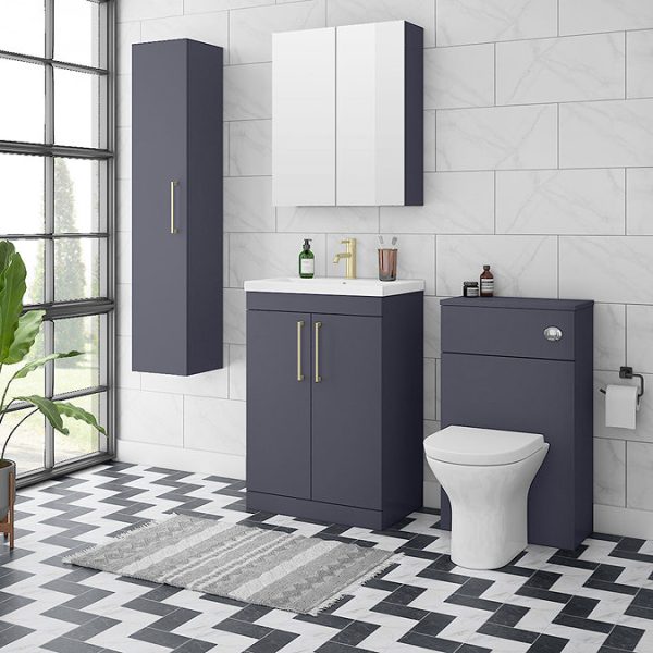Arezzo 600 Matt Blue 2 Door Mirror Cabinet - Image 2