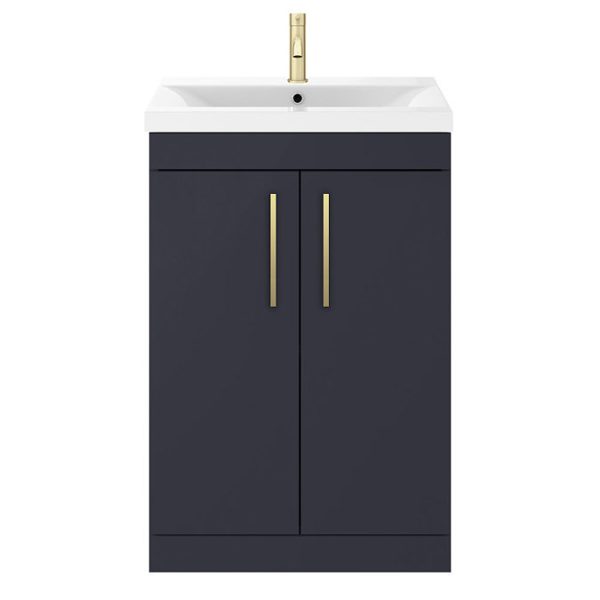 Arezzo 600 Matt Blue Floor Standing Vanity Unit with Brushed Brass Handles - Image 6