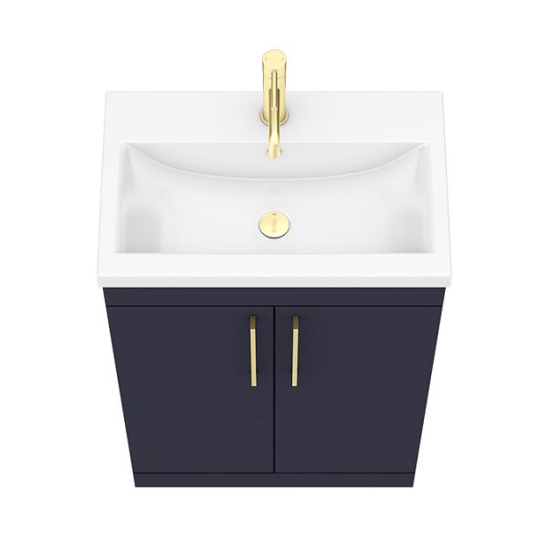 Arezzo 600 Matt Blue Floor Standing Vanity Unit with Brushed Brass Handles - Image 2