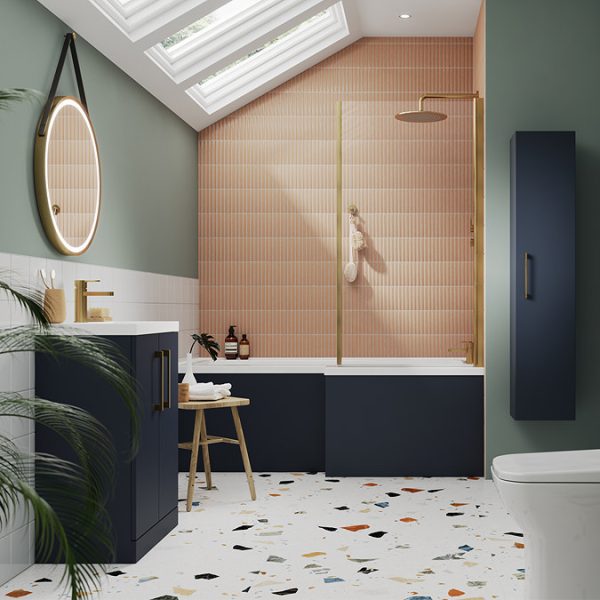 Arezzo 600 Matt Blue Floor Standing Vanity Unit with Brushed Brass Handles - Image 3