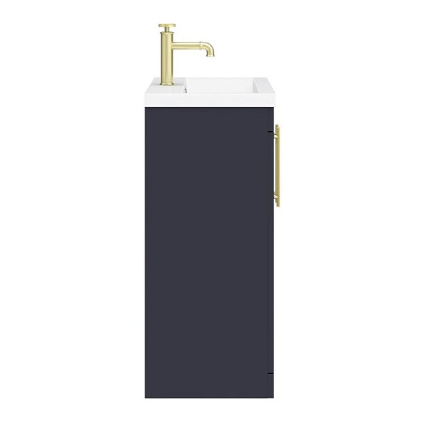 Arezzo Floor Standing Vanity Unit   Matt Blue   600mm with Industrial Style Brushed Brass Handles - Image 7