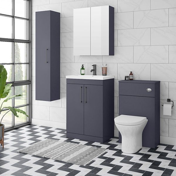 Arezzo 600 Matt Blue Floor Standing Vanity Unit with Matt Black Handles - Image 6