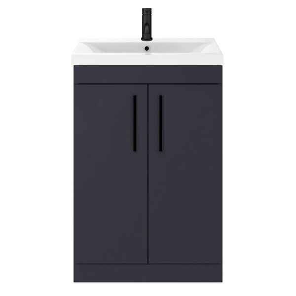 Arezzo 600 Matt Blue Floor Standing Vanity Unit with Matt Black Handles - Image 5