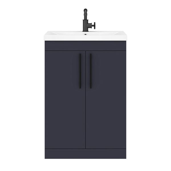 Arezzo Floor Standing Vanity Unit   Matt Blue   600mm with Industrial Style Black Handles - Image 6