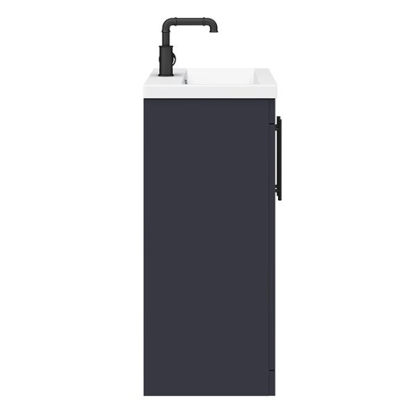 Arezzo Floor Standing Vanity Unit   Matt Blue   600mm with Industrial Style Black Handles - Image 2