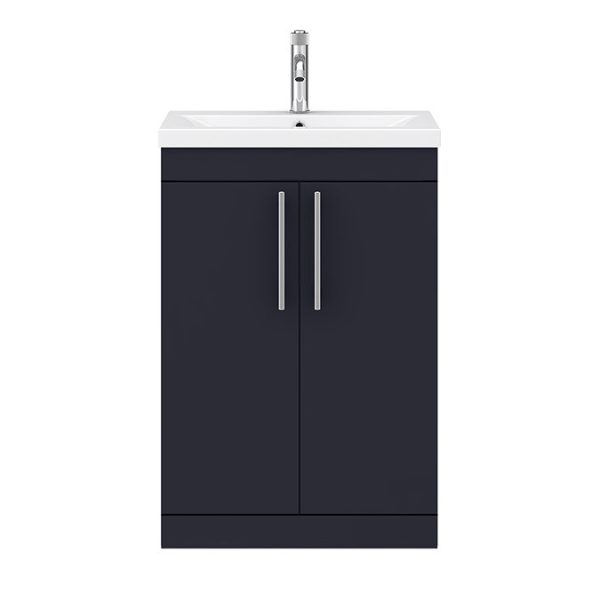 Arezzo Floor Standing Vanity Unit   Matt Blue   600mm with Industrial Style Chrome Handles - Image 6