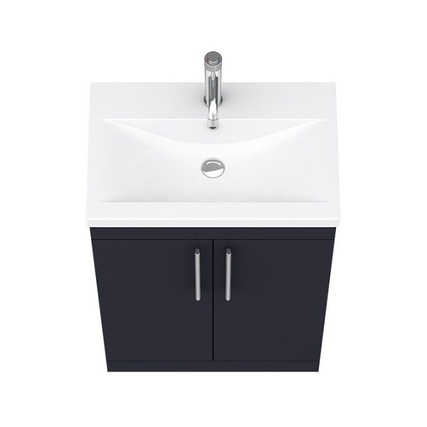 Arezzo Floor Standing Vanity Unit   Matt Blue   600mm with Industrial Style Chrome Handles - Image 7