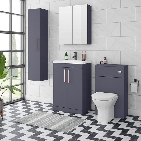 Arezzo 600 Matt Blue Floor Standing Vanity Unit with Rose Gold Handles - Image 2