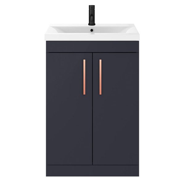 Arezzo 600 Matt Blue Floor Standing Vanity Unit with Rose Gold Handles - Image 5