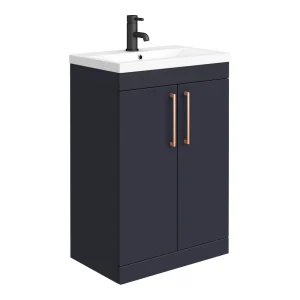 Arezzo 600 Matt Blue Floor Standing Vanity Unit with Rose Gold Handles