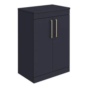 Arezzo Floor Standing Countertop Vanity Unit   Matt Blue   600mm with Brushed Brass Handles