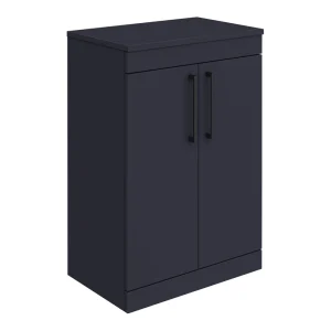 Arezzo Floor Standing Countertop Vanity Unit   Matt Blue   600mm with Matt Black Handles