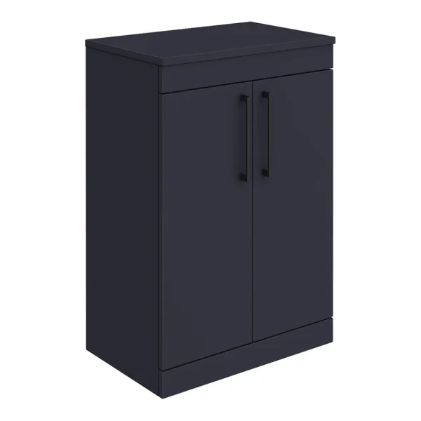 Arezzo Floor Standing Countertop Vanity Unit   Matt Blue   600mm with Matt Black Handles