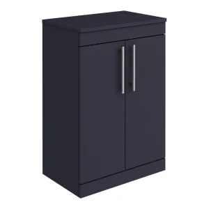 Arezzo Floor Standing Countertop Vanity Unit   Matt Blue   600mm with Industrial Style Chrome Handles